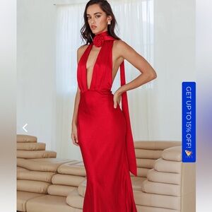 Hello Molly Stolen Style Points Halter Satin Maxi Dress Red